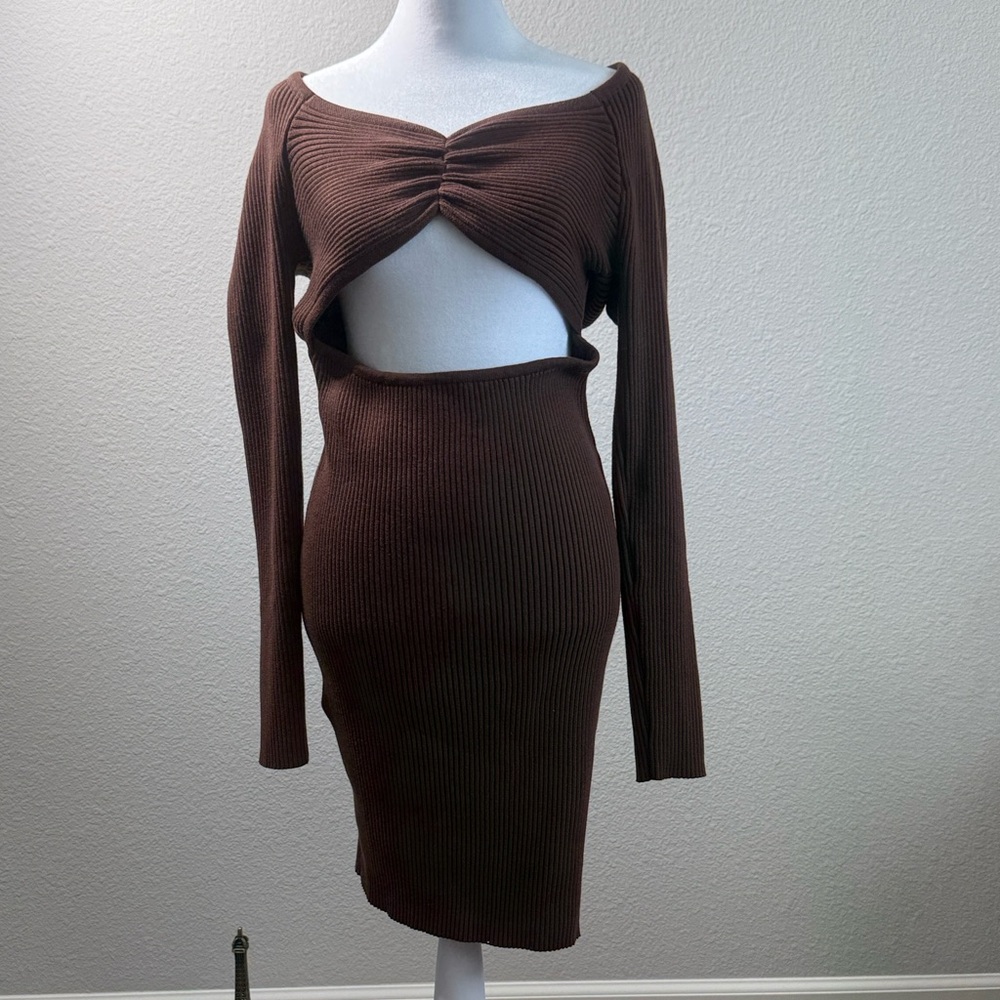 Vici Chocolate Long Sleeve Cut-Out Dress
